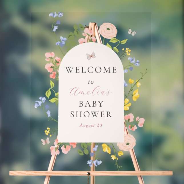 Romantische Blumen Elegance Babydusche Begrüßungsz Acrylschild (Neutral)
