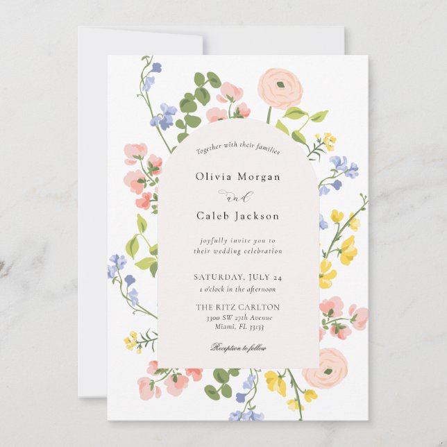 Romantische Blumen Elegante Hochzeit Einladung (Vorderseite)