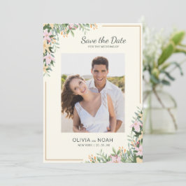 Romantische Blumen-Foto-Save-the-Date-Karte Save The Date