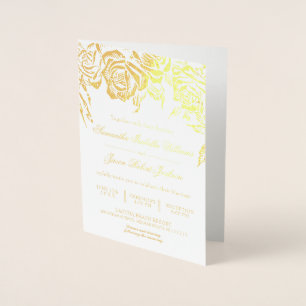 Romantische Blumen-Gold-Rose Einladung Hochzeit