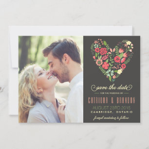 Romantische Blumen-Herz-Save-the-Date-Ankündigung Save The Date