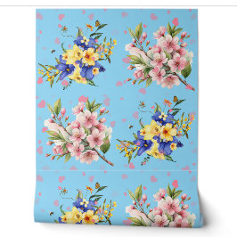 Romantische Blumen-Herzen Textur-Vinyl-Tapete Tapete