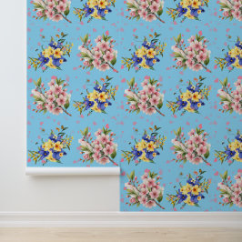 Romantische Blumen-Herzen Textur-Vinyl-Tapete Tapete