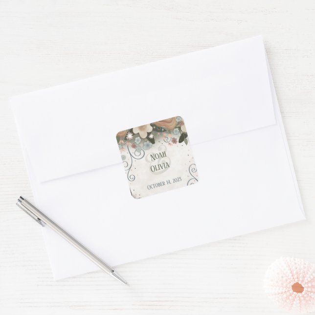 Romantische Blumen-Inspirivity Wedding Elegant Quadratischer Aufkleber (Umschlag)