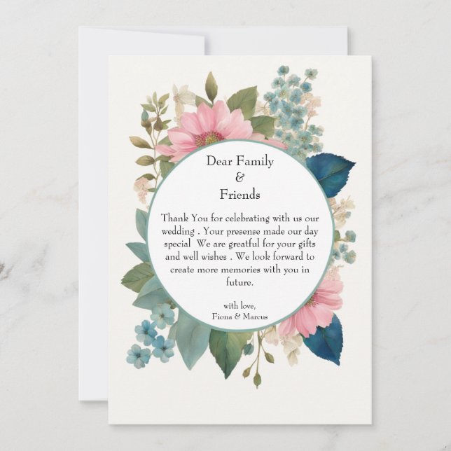 Romantische Blumen & Minimalistische Hochzeit Dankeskarte (Vorderseite)
