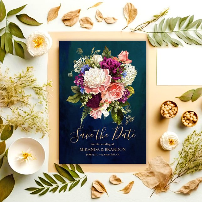 Romantische Blumenbouquet Emerald Green Gold Hochz Save The Date (Von Creator hochgeladen)