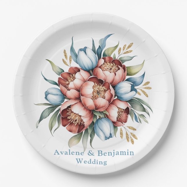 Romantische Blumenbouquet: Hochzeiten von Peonies  Pappteller (Vorderseite)