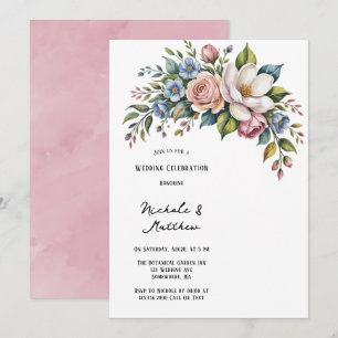 Romantische BlumenBouquet Hochzeitsfeier Einladung