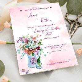 Romantische BlumenBouquet Pink Hochzeitseinladung Postkarte