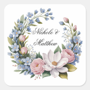 Romantische Blumenbouquet Wedding Quadratischer Aufkleber