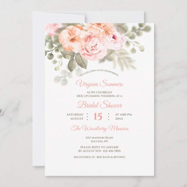 Romantische BlumenBrautparty-Weiß-Einladung Einladung (Vorderseite)