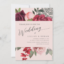 Romantische Blumenbridal Bouquet Pink Wedding Einladung