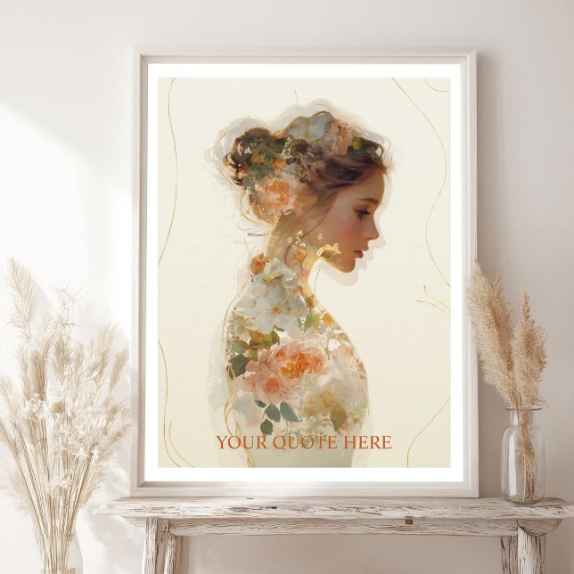 Romantische Blumenfrauen - Silhouette für individu Poster (Romantic Floral Woman Silhouette Custom Quote Poster with your Favorite Quote)