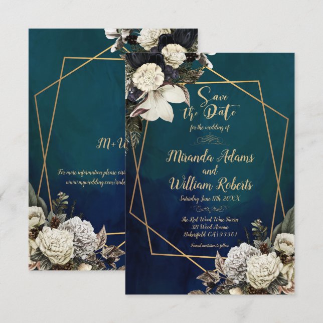 Romantische Blumengoldkraut Save the Date Hochzeit Einladung (Vorne/Hinten)
