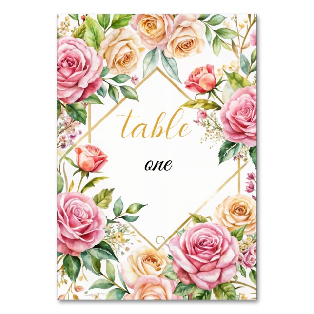 Romantische Blumenhochzeit-Tischnummer Tischnummer (Vorderseite)