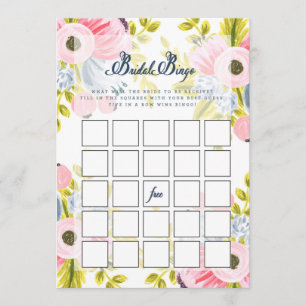 Romantische Blumenkarte Brautparty Bingo Game Card Einladung