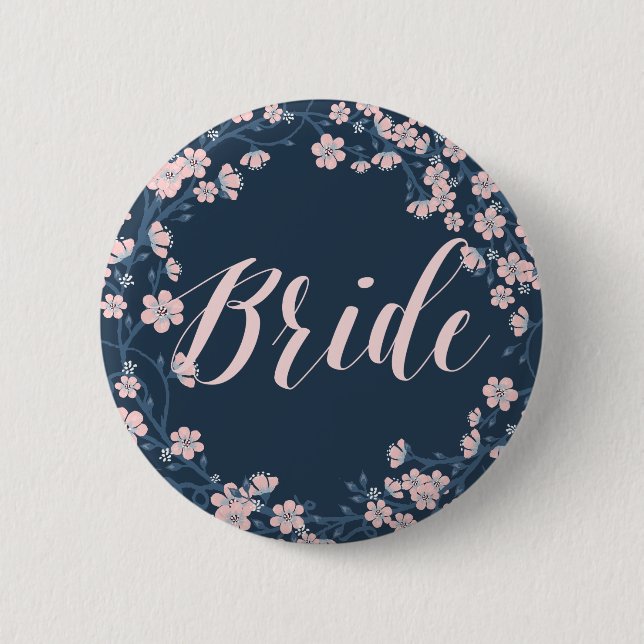 Romantische Blumenknöpfe Rosa Krautbrille Button (Vorderseite)