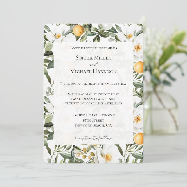 Romantische Blumenorange Sizilien Hochzeit Italien Einladung (Stehend Vorderseite)