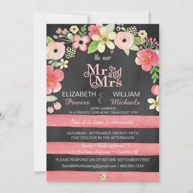 Romantische Blumenpost Hochzeitsempfang nur einlad Einladung (Vorderseite)