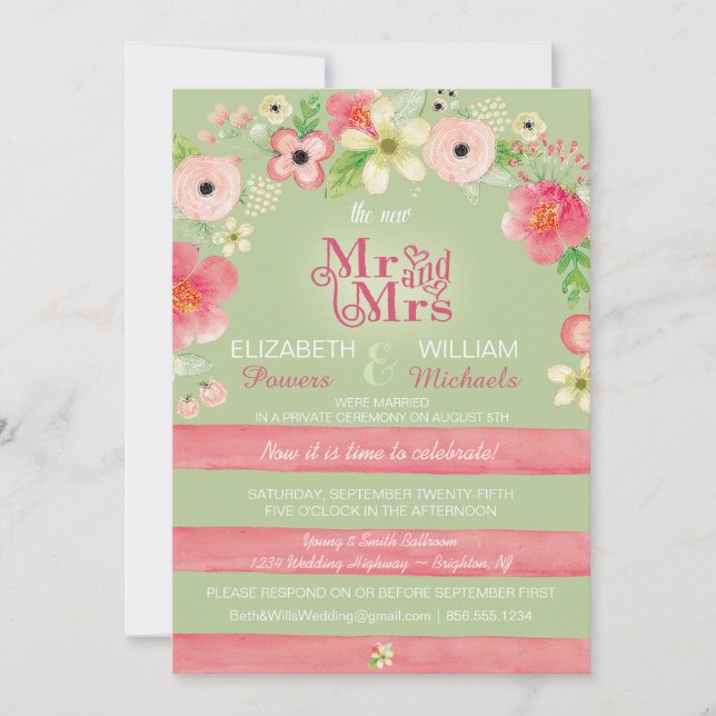 Romantische Blumenpost Hochzeitsempfang nur einlad Einladung (Vorderseite)