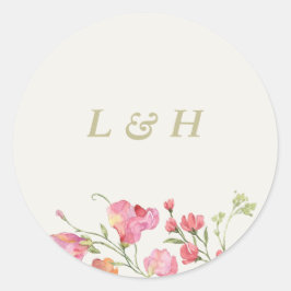 romantische blumenreiche Hochzeit Runder Aufkleber