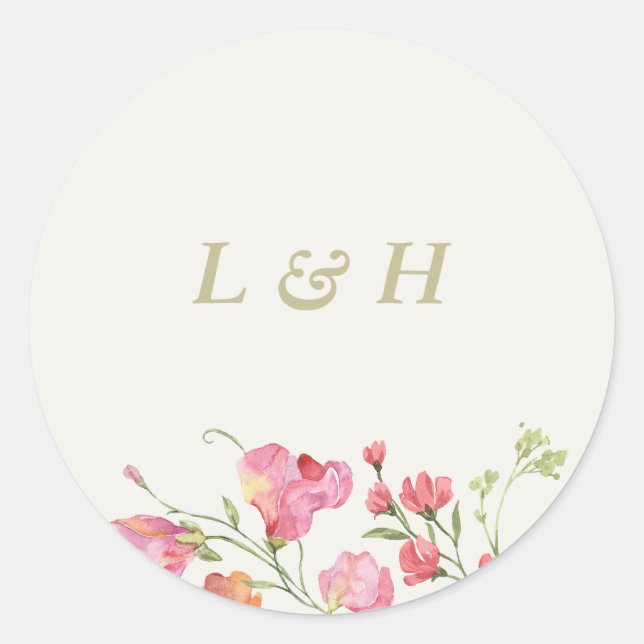 romantische blumenreiche Hochzeit Runder Aufkleber (Vorderseite)