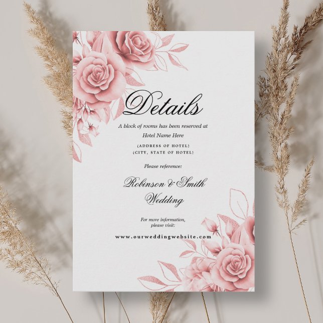 Romantische Blumenrosa Hochzeitsdetails Begleitkarte (Romantic Floral Blush Pink Wedding Details Enclosure Card)