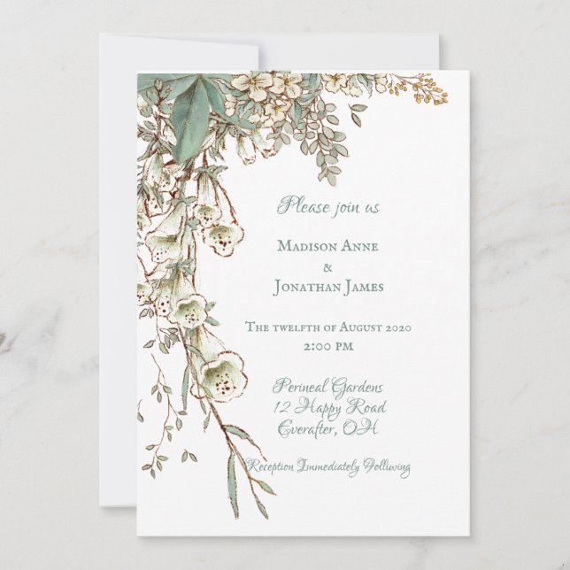 Romantische Blumenschrift Elegante Hochzeit Einladung (Vorderseite)