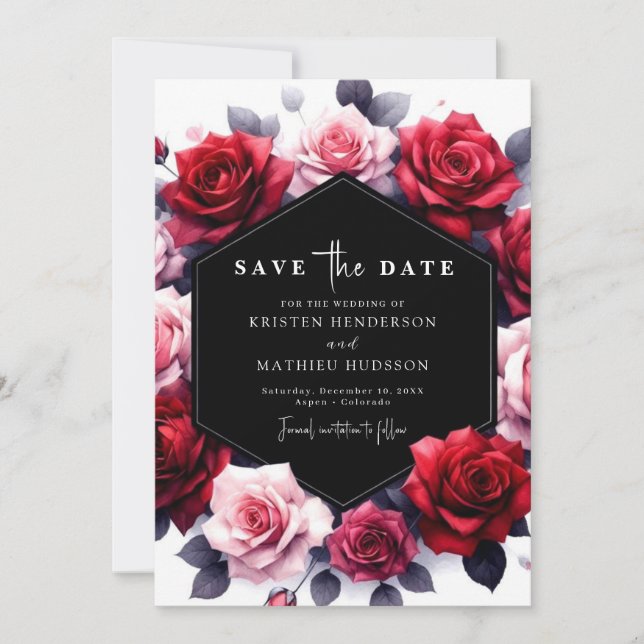 Romantische Blumenverkrustung Red Wedding Save The Date (Vorderseite)