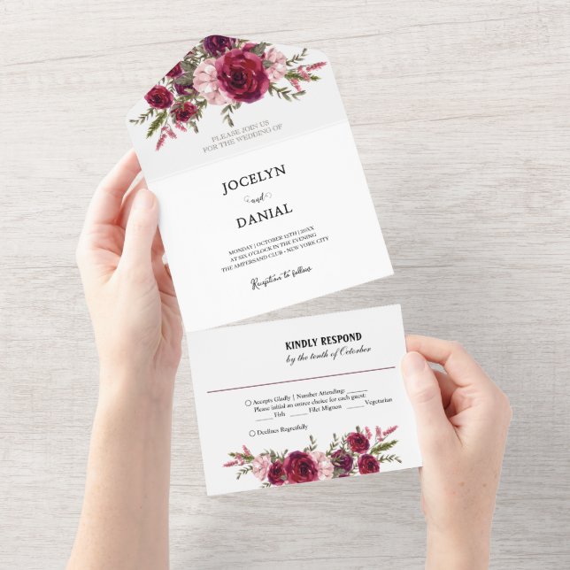 Romantische Blumenzettel UAWG All In One Einladung (Abreißen)