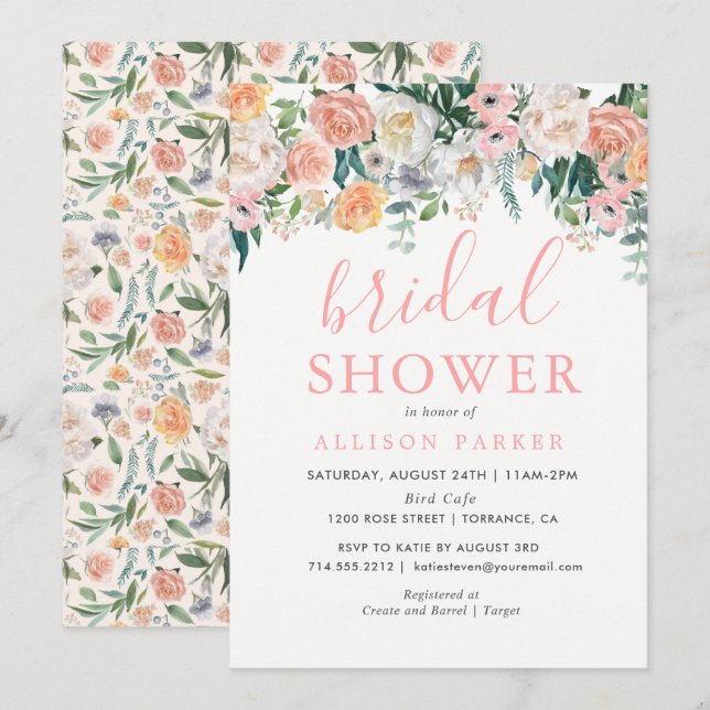 Romantische Blush Blume Bridal Dusche Einladung (Vorne/Hinten)