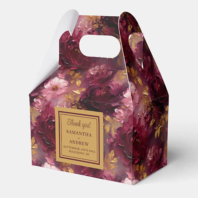 Romantische Blush Burgund Gold Wasserfarbenhochzei Geschenkschachtel (Romantic Blush Burgundy Gold Watercolor Wedding Favor Boxes)