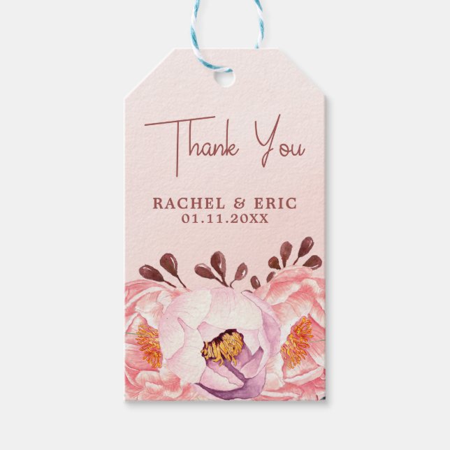 Romantische Blush Floral Wedding Danke für Ihr Ges Geschenkanhänger (Vorderseite)
