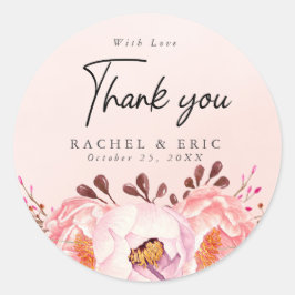 Romantische Blush Floral Wedding Danke Runder Aufkleber