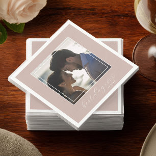 Romantische Blush-Foto-„Bester Tag überhaupt“-Hoch Serviette
