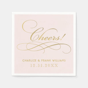 Romantische Blush-Gold Cheers-Kalligrafie-Hochzeit Serviette