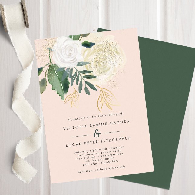 Romantische Blush & Green Wedding Einladung (Von Creator hochgeladen)