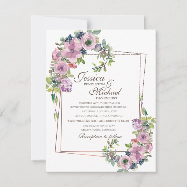 Romantische Blush Lavendel Gold Frame Wedding Einladung (Vorderseite)
