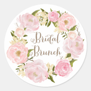 Romantische Blush-Peongs Wreath Bridal Brunch Runder Aufkleber