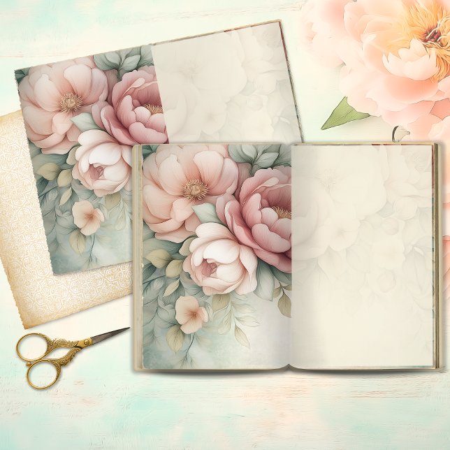 Romantische Blush-Pfingstrose-Junk-Journal-Seite (Von Creator hochgeladen)