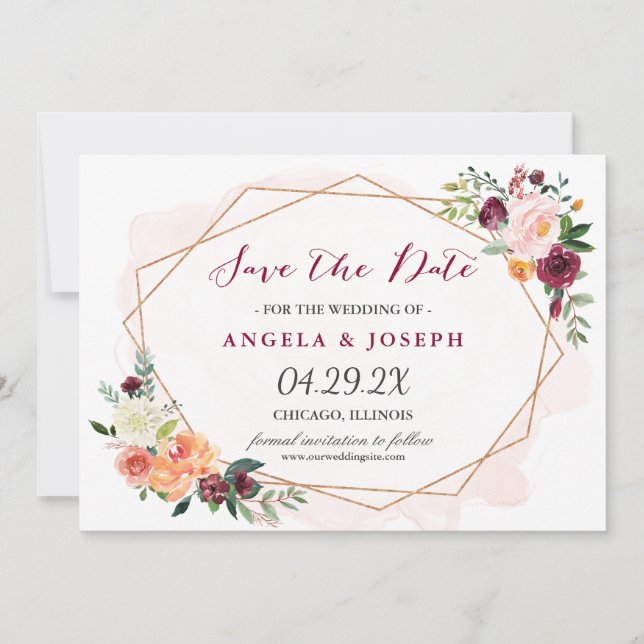 Romantische Blush Pink Bläsereien Hochzeit retten  Save The Date (Vorderseite)