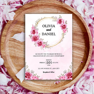 Romantische Blush Pink Burgundy Blumenhochzeit Einladung