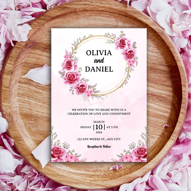 Romantische Blush Pink Burgundy Blumenhochzeit Einladung (Von Creator hochgeladen)