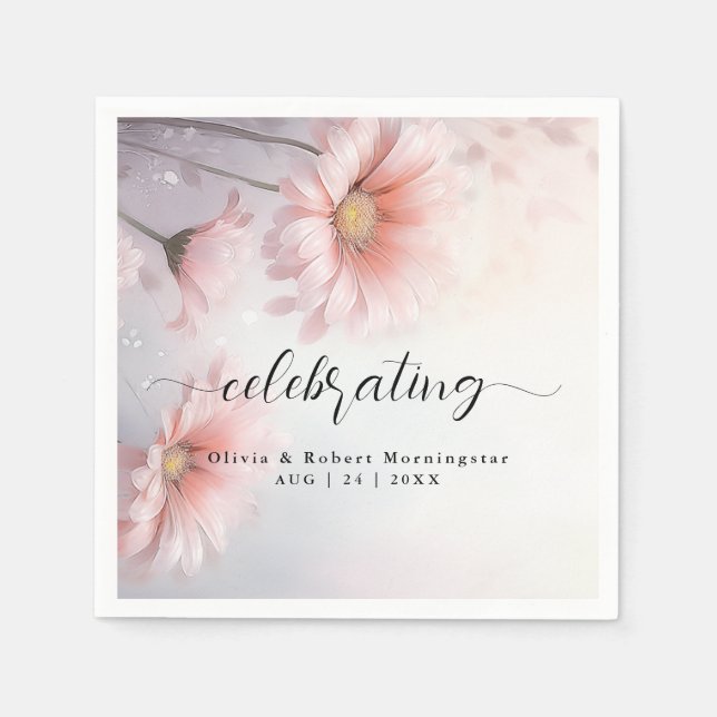 Romantische Blush Pink Daisies Serviette (Vorderseite)