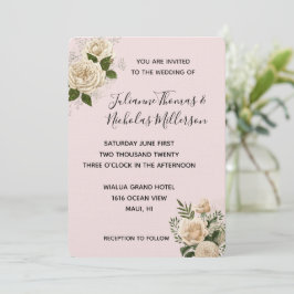 Romantische Blush Pink Elfenbeinblume Hochzeit Einladung