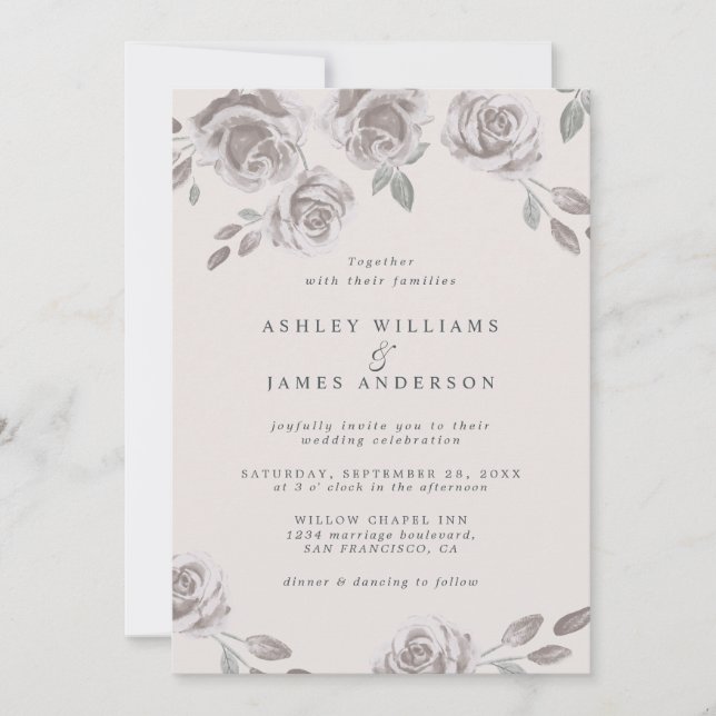 Romantische Blush Pink Floral Wasserfarbe Hochzeit Einladung (Vorderseite)