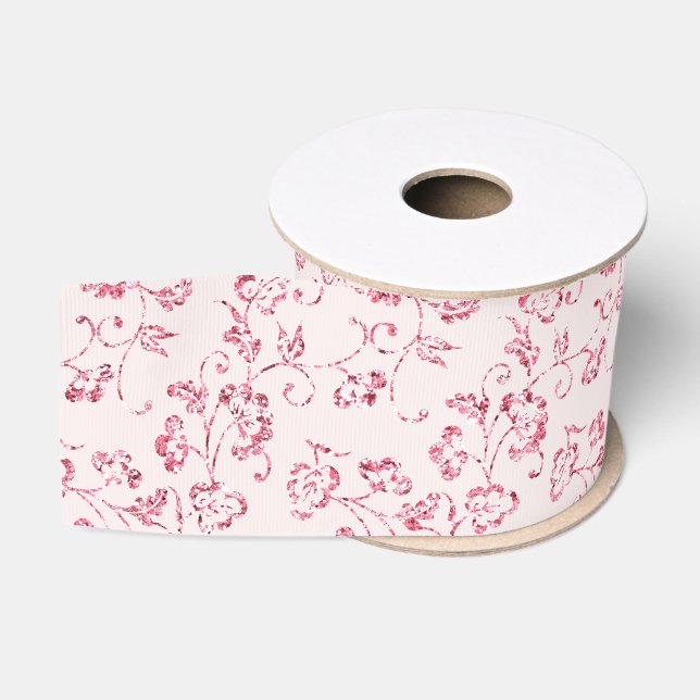 Romantische Blush Pink Glitzer Blumenhochzeit Ripsband (Spule)