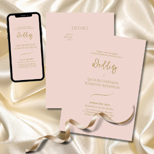 Romantische Blush Pink Gold Einfache Hochzeit Einladung