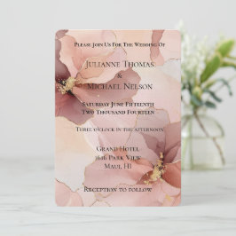 Romantische Blush Pink Gold Floral Wedding Einladung