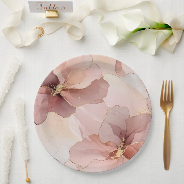 Romantische Blush Pink Gold Floral Wedding Pappteller (Hochzeit)